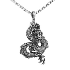 Chinese Dragon Necklace for Men, Hip Hop Dragon Necklace, Norse Viking Dragon Head Pendant Necklace with 23.6"Chain,Punk Rock Dragon Pendant, Vintage Animal Dragon Necklace Jewelry (Silver)