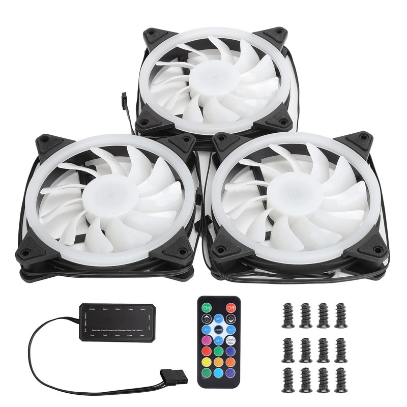 3Pcs Computer Chassis Cooling Fan Mute 6‑Pin Dual RGB Lights