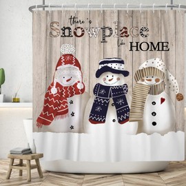 Arrebolart Winter Christmas Snowman Shower Curtain Winter Holiday on Farmhouse Wood Plank Bathroom Decor Merry Christmas Snowflake Shower Curtains Waterproof Fabric 72x72 Inch with Hooks