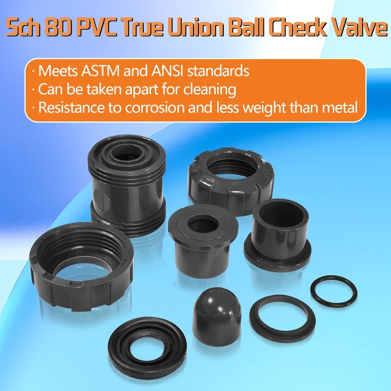 PVC True Union Check Valve, 3/4’’ Slip Swing Full Port