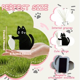 Wshxjzyay 2 Pack Cat Whisker Holder, Cute Black Cat Vase Magnet, Pet Memorial Decor, Cats Fur Keepsake, Cats Lover Gift for Home & Kitchen