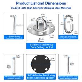 Stainless Steel Swing Hooks Heavy-Duty Swing Hanger - Professional Playset Hardware with Wrench & Anti-Vibration Positioning Pad for Swing Set, Punching Bag, Gym Equipment and Yoga Straps Hangers