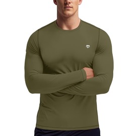 Zengjo Thermal Shirts for Men Athletic Workout Running(Deep Olive, S)