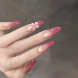 [ALLEVG]ネイルチップ 30枚入 ロング マグネットタイプ 3D彫刻付け爪 ラズベリーレッド グラデーション 春夏 人気 和風 かわいい シンプル おしゃれ 成人式 入学式 卒業式 結婚式 パーティー