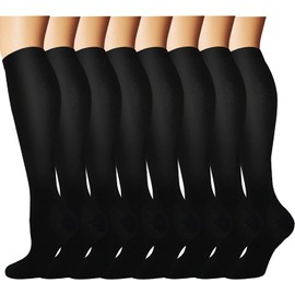 Knee High Compression Socks For Men & Women(8 Pairs)-Best For Running,Athletic and Travel -15-20mmHg (Large/X-Large)