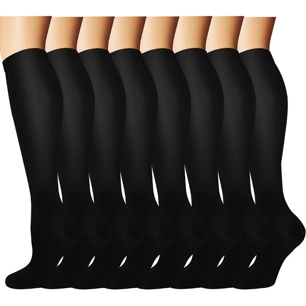 Knee High Compression Socks For Men & Women(8 Pairs)-Best For Running,Athletic and Travel -15-20mmHg (Large/X-Large)