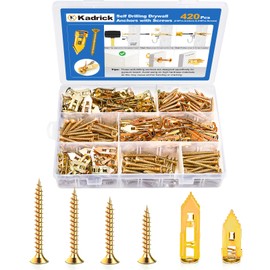Kadrick 420Pcs Self Drilling Drywall Anchors with Screws Assortment，Zinc Plated,2025 Upgraded Hollow Wall 2 Sizes Anchors and 4 Sizes Screws Kit, Easy Application No Drill or Holes in Wall