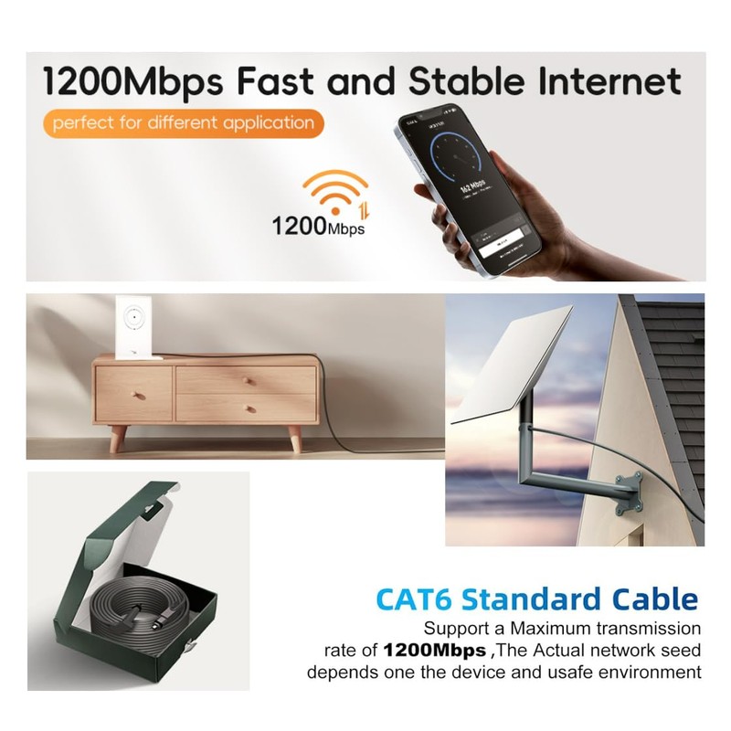 Starlink 100FT Cable V2 for Rectangular Satellite Dish & Router,