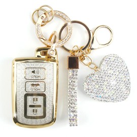 Simocky Key Fob Cover with Heart Keychain, Girly Car Key Shell for Women, Compatible with Toyota Avalon Camry Corolla Highlander RAV4 2012-2019 Smart Remote Key Protector (4 Buttons-White)