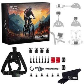 EVO Gimbals Action Camera Bike Bundle - Mounting Kit for Insta360 X4X3/X2, ACE PRO/ACE/ONE R/RS 360 Cameras | Compatible with GO 2/GO 3/3S and DJI OSMO Action 4/3 and GoPro 12/11/10/9/8 Cameras