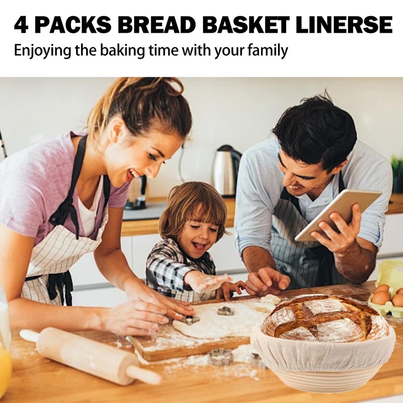4 Pieces Bread Basket Liner Cloth, 2 Packs 10 iInch