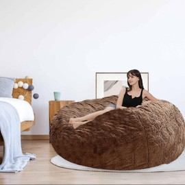 HDMLDP Bean Bag Chair for Adults Kids Without Filler Comfy Giant Round Lazy Sofa Chair Cover Floor Chair Cover for Bedroom Living Room, 7FT, Khaki