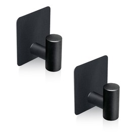 Rise age Adhesive Hooks for Shower, Towel Hooks for Bathroom No Drill Shower Hooks for Inside Shower Removable Bathroom Hooks for Towels, Robes, Loofah, Sponge Matte Black 2 Pcs