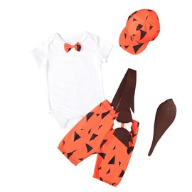 Lito Angels Flintstone Pebbles Costume Suspender Suit Fancy Dress Up Set with Hat and Bat for Baby Boys Age 18 Months