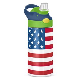 Nander American Flag Insulated Kids Water Bottle 14oz,Double Wall Vacuum Stainless Steel Wide Mouth Sports Drinks Flask,Leak Proof BPA Free Travel Thermo Mug for Outdoor School