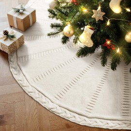 Lanpn Knitted Christmas Tree Skirt 60 inch, Cable Knit Xmas Tree Skirt Rustic Christmas Tree Mat for Extra Large Artificial Trees Farmhouse Winter Home Party Holiday Indoor Xmas Decor (Beige, 150cm)