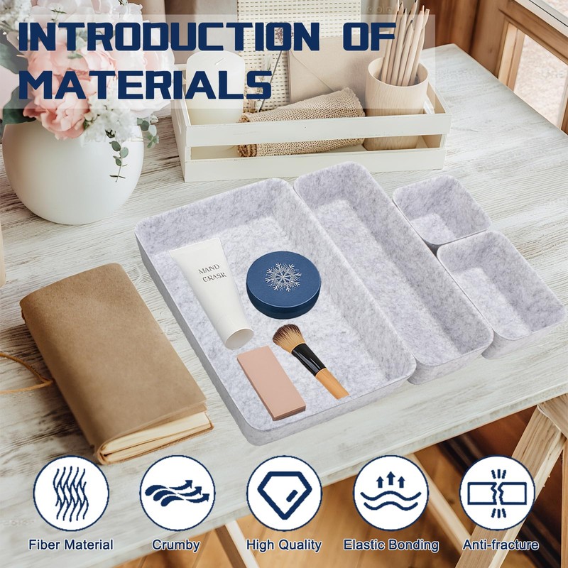 lisetar Set of 8 Felt Drawer Organisers - Rectangular Stackable