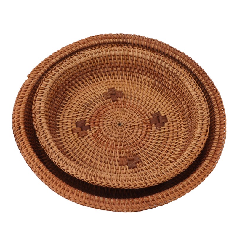 2 PCS Round Rattan Basket Unique Texture Hand Woven Process