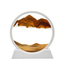 AzureLeap 3D Dynamic Sand Art Liquid Motion, Moving Sand Art Picture Round Glass 3D Deep Sea Sandscape in Motion Display Flowing Sand Frame Relaxing Desktop Home Office Work Decor(7 inch-Yellow)