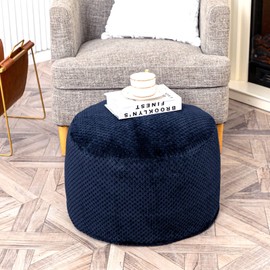 Asuprui Pouf Ottoman Unstuffed,Pouf Ottoman Foot Rest(No Filler) Foot Stool, 20"x20"x12" Inches Fuzzy Chair, Floor Pouf Chair,Foot Rest with Storage for Living Room, Bedroom (Navy Blue Pouf Cover)
