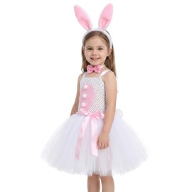 Faltern Bunny Costume Kids White Bunny Tutu Dress Easter Bunny Rabbit Costume Tutu Outfit Skirt Headband Tail for Girls