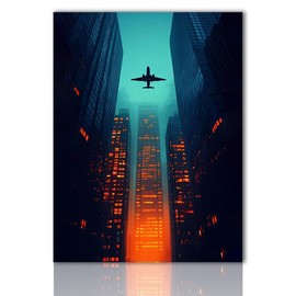 JKWQFBOYAN Airplane Canvas Wall Art, Aircraft Flying Decor Along With Sunset Prints Modern Gray and White Painting Pictures Airport for Living Room Dining Bedroom Bathroom Home Decoration 12x16inch Unframed