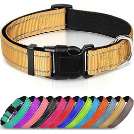 Joytale Nylon Dog Collar Reflective with Soft Neoprene Padded for Puppies Small Medium Large Dogs, 40-60cm, brown