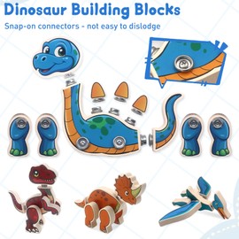 SAYHALO Dinosaur Snap Together Building Toys Set, Wooden Building Blocks Dinosaurs Playset, Take Apart Dinosaur Builder, Montessori Fine Motor Building Toy Gift for 3 4 5 Years Old Kids