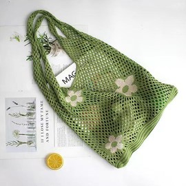 Clapoyis Large Capacity Knit Shoulder Bag, Tote Bag, Braid, Floral Pattern, green