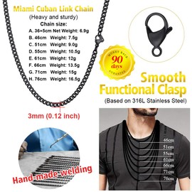 Prosteel Curb Chain Necklace Men's Classic 3/6/9/12 mm Wide Cuban Link Chain Men's Hip-Hop Chain Necklace for Men Boys Stainless Steel 18 Carat Gold-Plated 36/46/51/55/61/66/71/76 cm, Stainless Steel