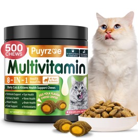 Puyrzoe 500 Cat Multivitamins Chews - Crunchy & Creamy Cheese Core, Cat Vitamins + Taurine Chews for Overall Support, Multivitamins for Cats Kittens - Egg Yolk Flavor