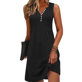 ETCYY Sundresses for Women 2025 Vacation Swim Cover up Beach Dresses Button Down Sleeveless Boho Floral V-Neck Summer Dress,Black,Small
