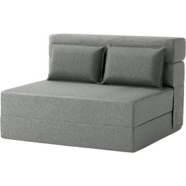 FILUXE Convertible Folding Sofa Bed - Sleeper Chair with Pillow, Modern Linen Fabric Floor & Futon Couch, Foldable Mattress for Living Room/Dorm/Guest/Home Office/Apartment, Standard Size, Light Gray