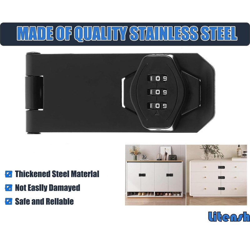 Litensh Household Cabinet Password Lock Hasp Locks Stainless Steel Combination