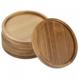 sourcing map Set of 6 Saucers for Flower Pots 10 cm Outer Diameter Bamboo Round Flowers Drip Tray for Indoor Use