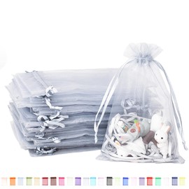 100pk Grey Organza Gift Bags,10x15cm Small Organza Favor Bags,Wedding Jewelry Pouches with Drawstring,Mesh Candy Favour Bag Party Sweet Bags for Birthday,Wedding,Christmas,Gift Wrapping
