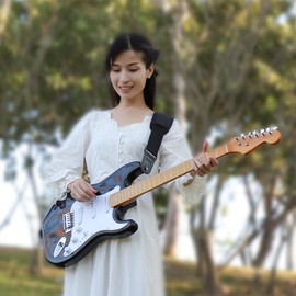 Rayzm Guitar Strap Adjustable Cotton Strap for Acoustic/Electric/Bass Guitar with Shoulder Pad Pressure Relief for Comfortable Playing