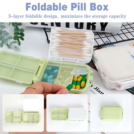 4 Pcs Travel Pill Organizer Box, Portable Pill Case with Sticker, Small Weekly Folding Pill Box Personal Wheat Pill Dispenser with 8 Compartments for Vitamin, Supplements, Cod Liver Oil, Medication