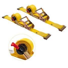 Mytee Products 2 Pack 2'' x 12' Rocker Winder Ratchet Straps for E-Track - Tie Down Straps with 4,500 lbs BS - Self Ratcheting Strap for Boat, Jet Ski, ATVs - Yellow