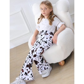 OeyFnbmO Girls Cow Print Flare Pants High Waisted Stretch 70s Bell Bottom Jeans Slimming Disco Bootcut Trousers(Cow,7-8)
