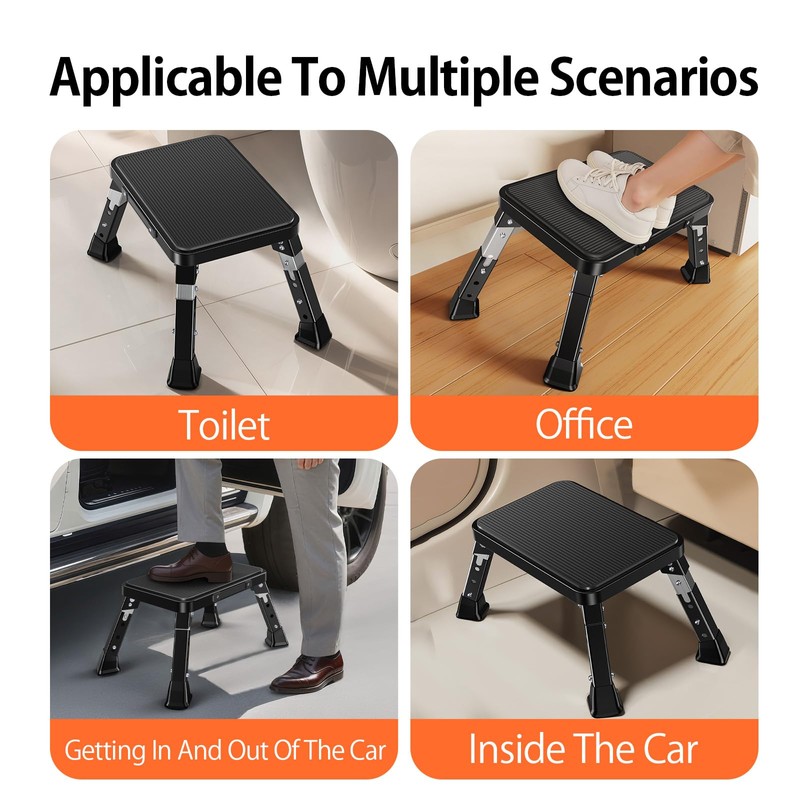 Blissfuhue Foldable RV Step Stool, Adjustable Height 6.7-9.1in,Heavy Duty Metal