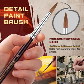 Kolinsky Sable Miniature Brushes, Drybrushes for Miniature Set, 7 Pieces, Paint Brushes for Miniature Oil, Acrylics, Model Paint Brushes #3, 5, 6