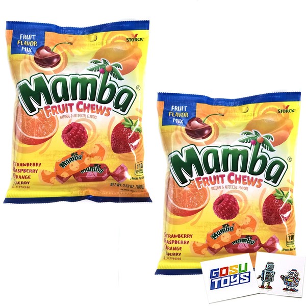 Mamba Fruit Chews Fruit Flavor Mix Bag (paquete de 2) con 2 pegatinas Gosutoys