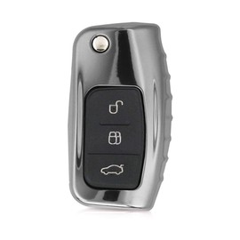 kwmobile Car Key Cover Compatible with Ford 3 Button Car Flip Key - Soft TPU Fob Cover for Car Keys - Silver High Gloss