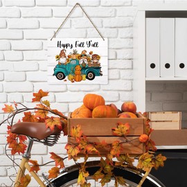 Fall Decor, Fall Decorations for Home, Autumn Room Decor, Pumpkin Farmhouse Rustic Wood Hanging Sign for Harvest Thanksgiving Porch Living Room Bedroom Indoor Outdoor Home Decorations - Gnomes Truck