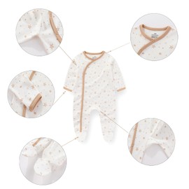 Ecojoy Baby Long Sleeve Sleepsuit Footed Sleep Wear Infant Grow Newborn to 12 Months Slanted/Straight Lapel, Soft Cotton, Pack of 3, khaki