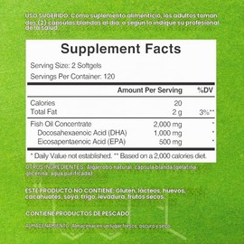 DHA Suplementos - DHA 500 mg, EPA 250 mg, 200 cápsulas blandas, sin arbustos, Omega-3s 1000 mg, Apoya la salud cerebral - Suplemento DHA EPA Omega 3 P