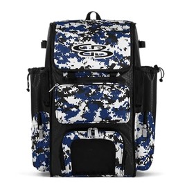 Boombah Superpack Bat Pack - Backpack Version (no wheels) - Holds 4 Bats - Camo Black/Royal Blue - For Baseball or Softball