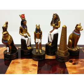 Egyptian Anubis Gold & Silver Chess Men Set W/ Colour Accents - NO BOARD
