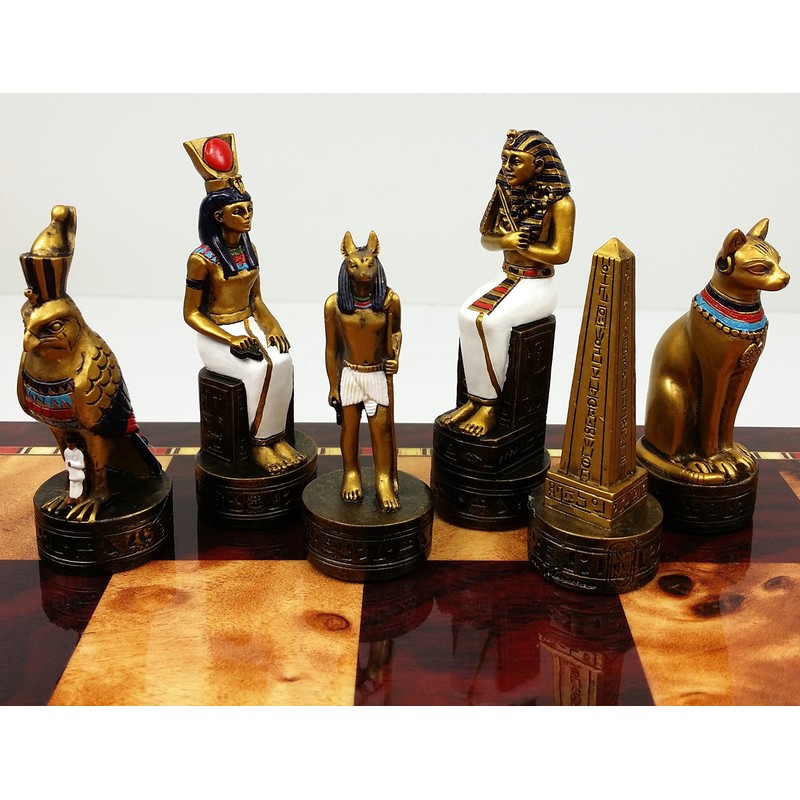 Egyptian Anubis Gold & Silver Chess Men Set W/ Colour
